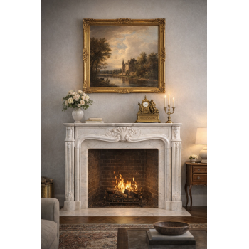 Carrara marble fireplace mantel