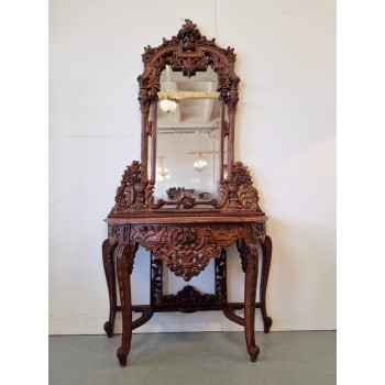 Teak console with mirror