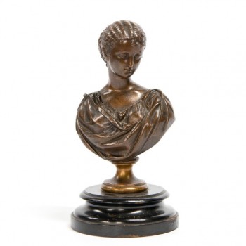Bronze buste of lady on wood base, unsiged