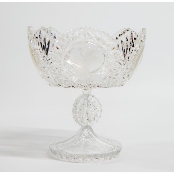 Crystal candy dish with engraved hummingbirds