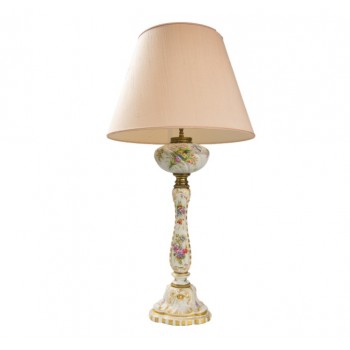 large porcelain table lamp with floral decor and bronze
