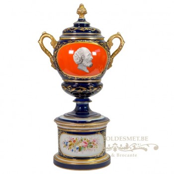 Large porcelain vase with floral decor and silhouet