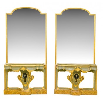 Pair of consoles with matching mirrors, made around 1960