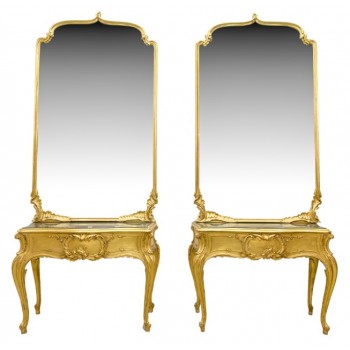 Pair of guiled consoles with matching mirror's, around 1960