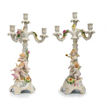 Pair of Schierholz porcelain candelabra, Germany