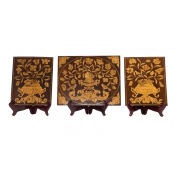Set of 3 matching panels with marquetry inlay
